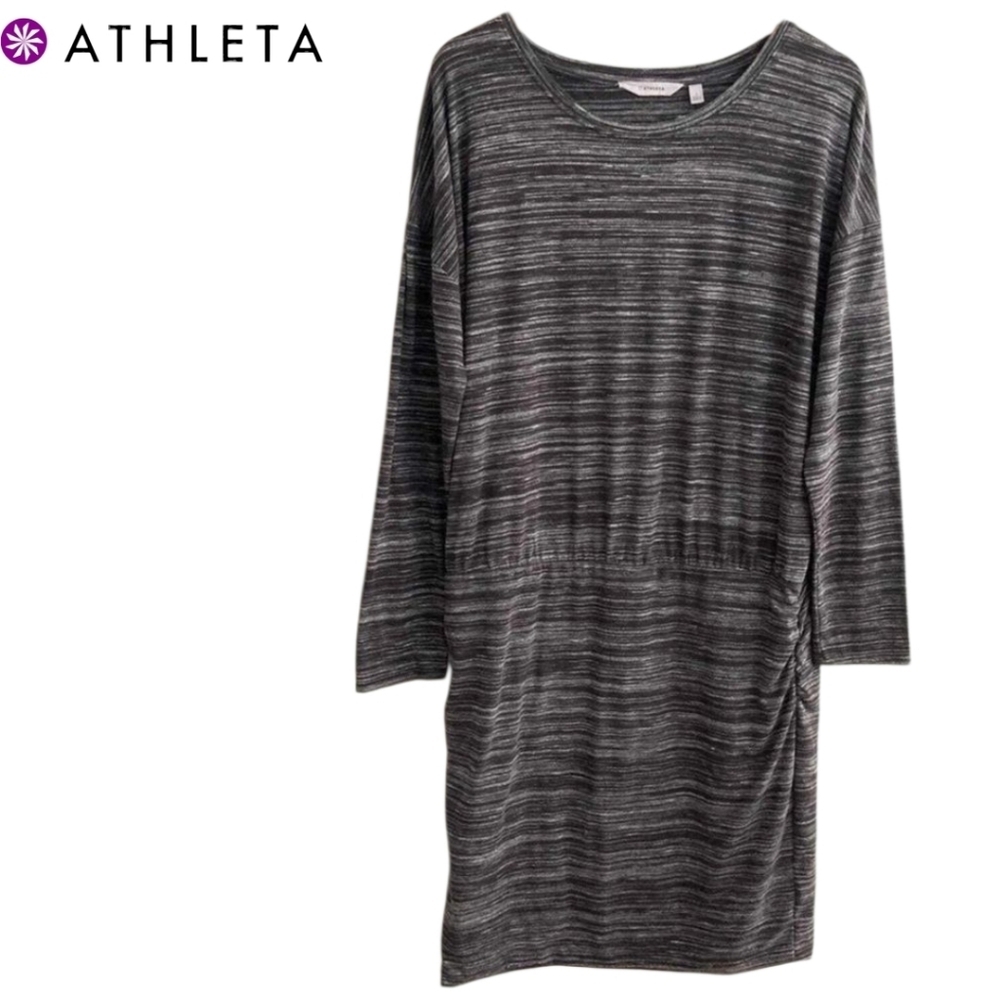 ATHLETA Tulip Hem Ruched Long Sleeve Dress Charcoal Gray Size XXS New W/ Tags